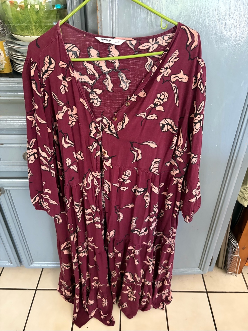 Sonoma Burgundy Floral Maxi Dress with Pink Accent